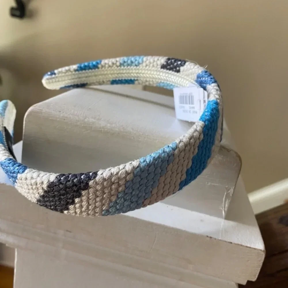 J. Crew Blue Striped Straw Headband